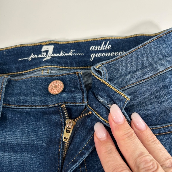 7 FOR ALL MANKIND ankle Guenevere jeans medium blue women’s size 25 ripped jeans - Picture 13 of 15